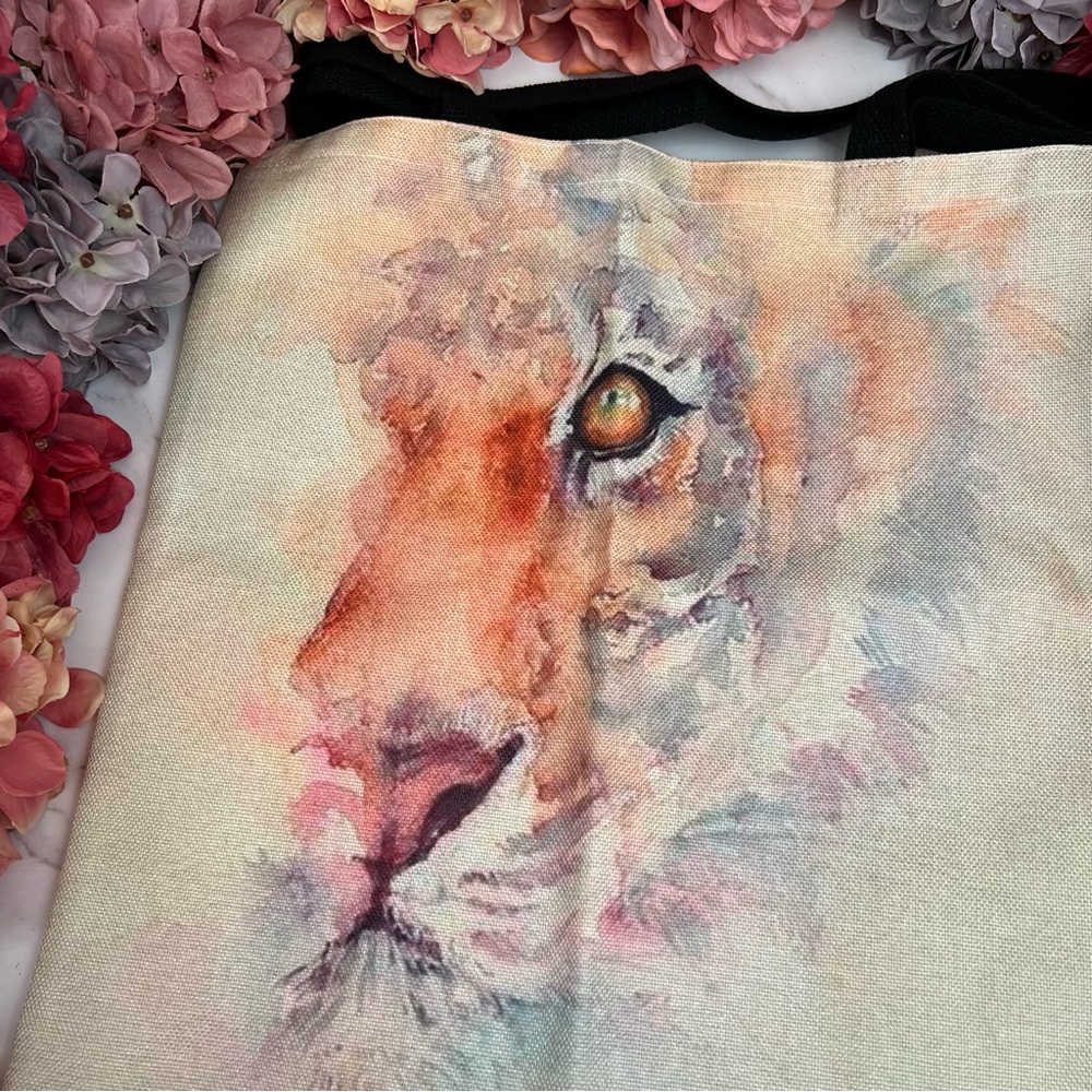 Eco-Friendly Abstract Watercolor Tiger Folding Tote Bag - Picture 7 of 14